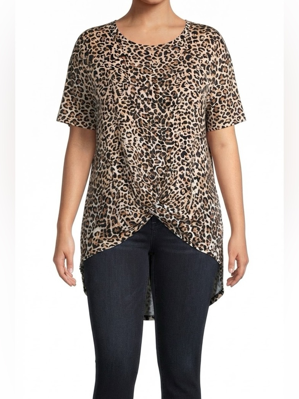 Maurices ( Size 2) Leopard Print Knot-Front V-Neck Top - Taupe/Black Size 2XL